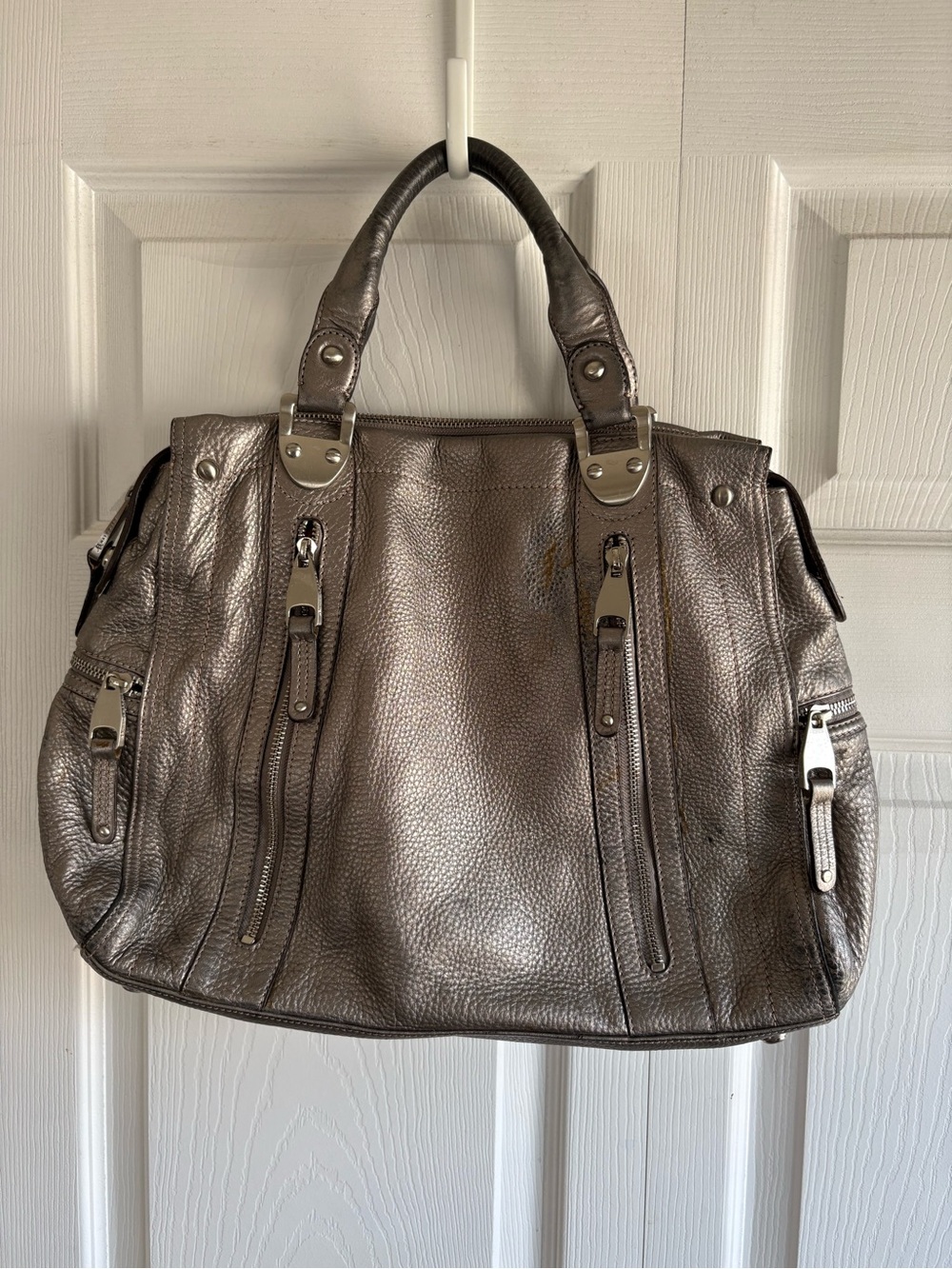 B.Makowsky Silver Pebble Leather Chelsea Tote Bag Satchel Career Academia Work